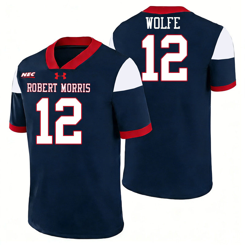 Robert Morris Colonials #12 Jake Wolfe College Football Jerseys,Uniforms Stitched-Navy